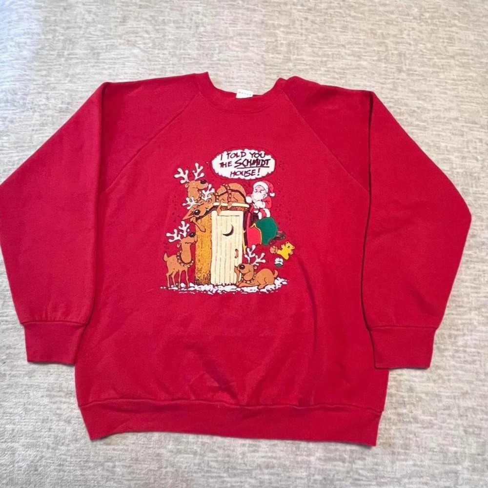 Vintage Fruit of the Loom Christmas Sweatshirt Santa Reindeer Funny USA‎ Made L